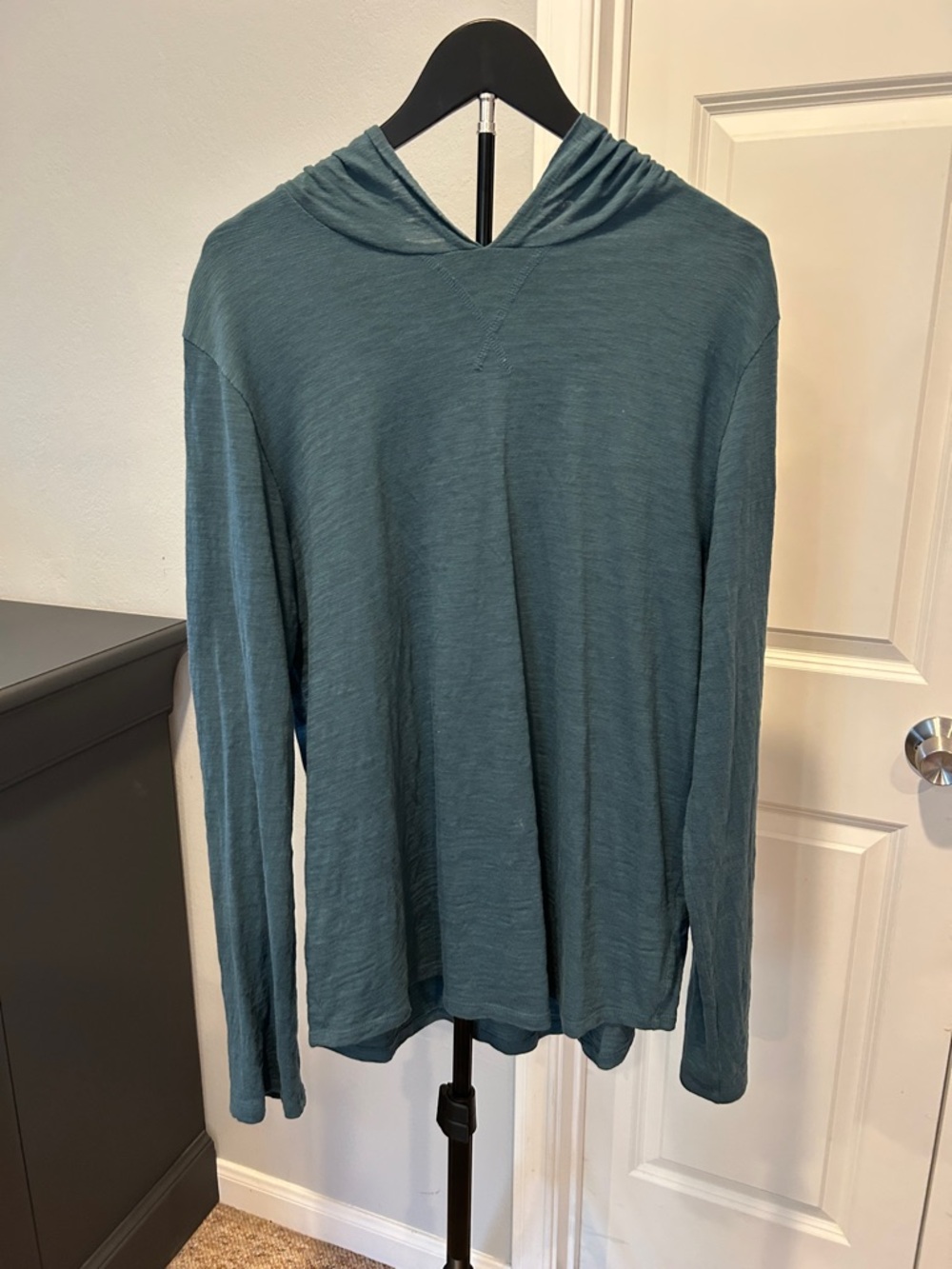 Vince Men's Teal Hooded Long-Sleeve Shirt